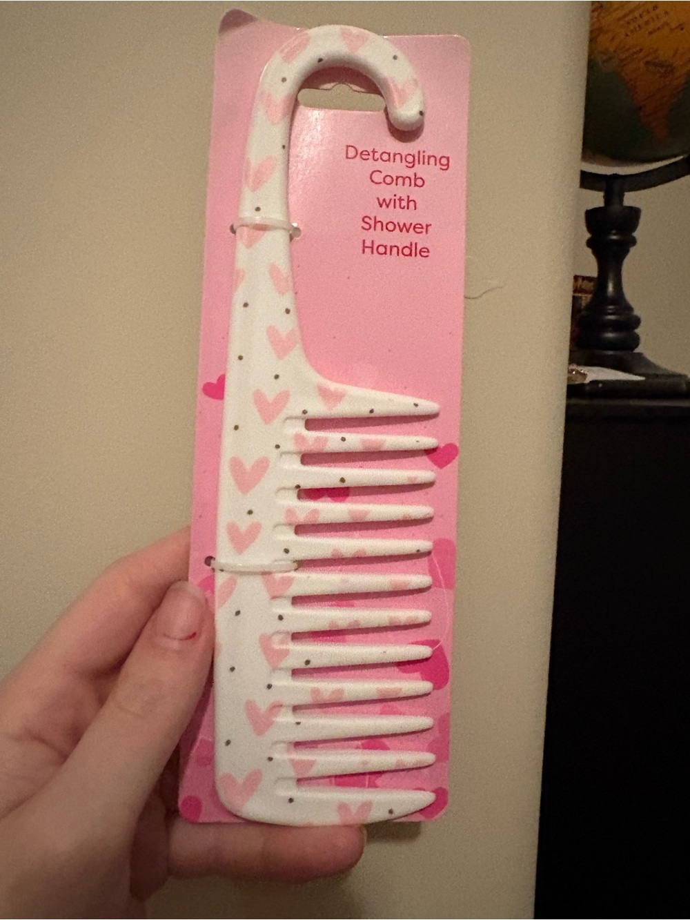 Detangling Shower Comb with Hook Handle - Pink Hearts